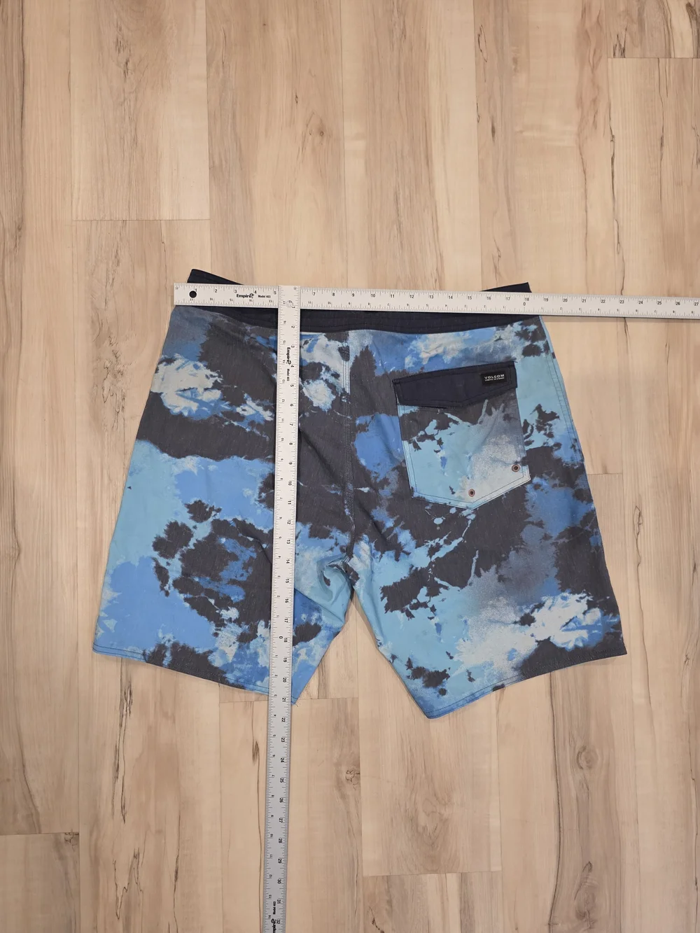 Volcom Blue and Black Tie-Dye Swim Board Shorts with Drawstring